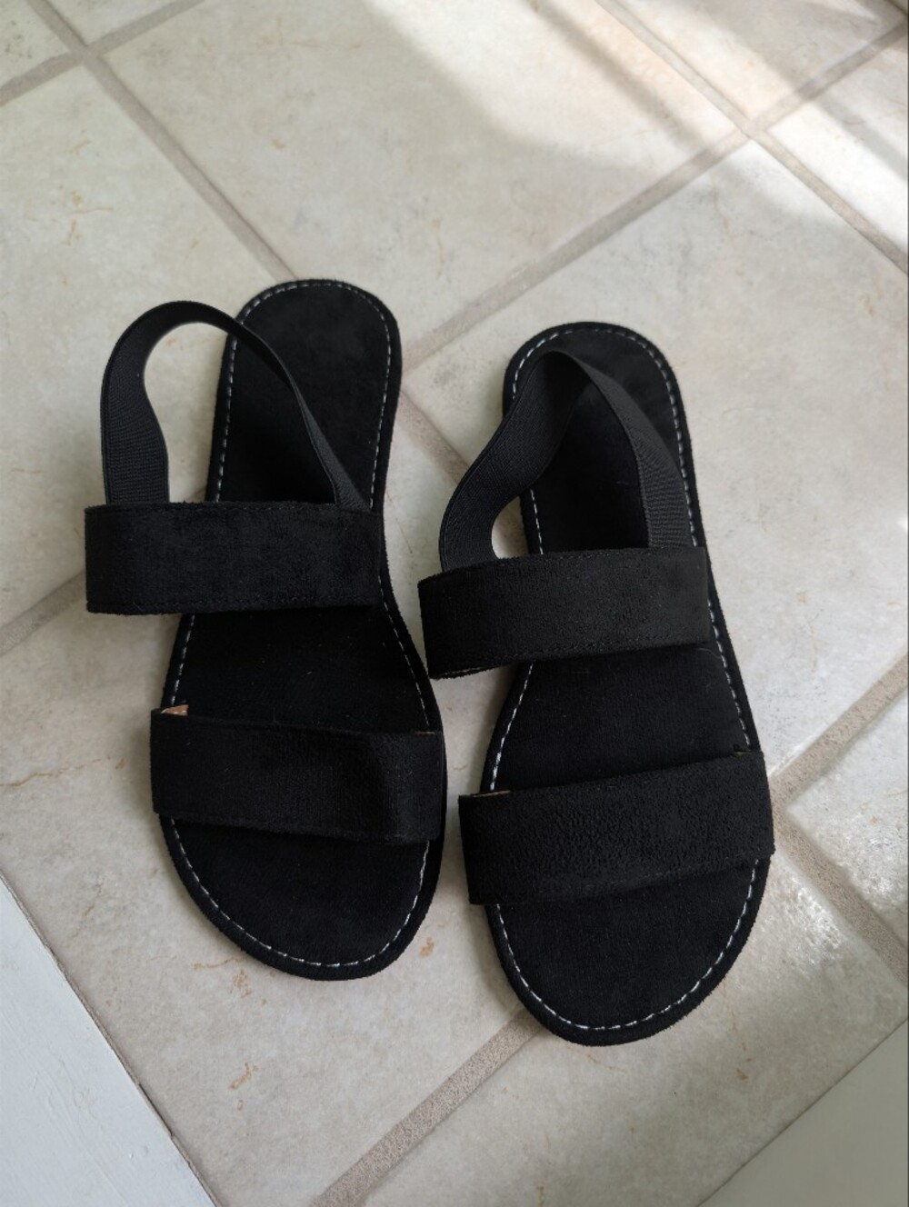 Black Women's Dual-Strap Elastic Back Sandals